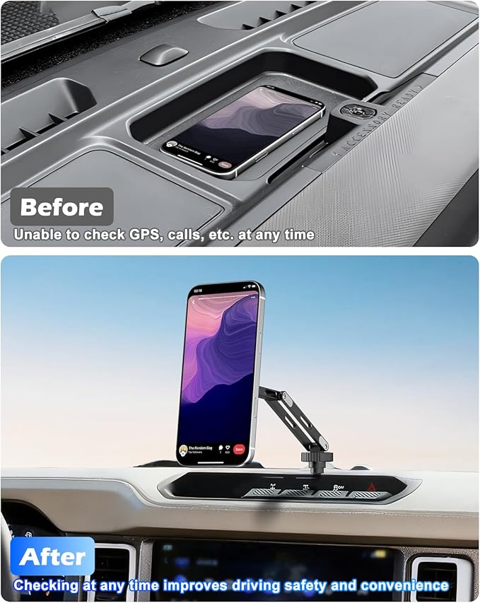 CloudValley Ford Bronco Phone Mount 2021-2026 2/4 Door, Magnetic Phone Holder with Aluminum Alloy, 360° Adjustable Off-Road Stable, No Drill No Damage Easy Install, Compatible with iPhone 17-12