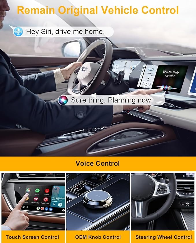 5-in-1 Wireless CarPlay Adapter with Netflix/YouTube/TF, Android Auto & Carplay Adapter with USB-A and USB-C Cables,Convert Wired to Wireless Apple Dongle, Magic Video Ai Box Car Play for iOS 10+
