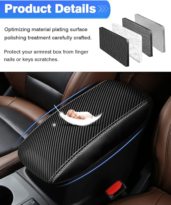 Autorder Center Console Cover for Ford Bronco Sport 2021-2025 2026/Escape 2020-2025 2026 Accessories Carbon Fiber Armrest Cover Anti-Scratch Middle Console Pad Leather Armrest Protector