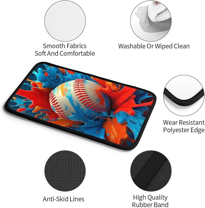 Universal Car Center Console Cushion Pad, Colorful Baseball Soft Waterproof Car Center Console Cover Auto Armrest Seat Box Cover Protector for Most Vehicle SUV Truck Car