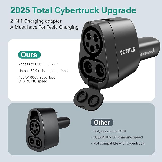 Yomile CCS1 and J1772 to Tesla Adapter for Tesla Model 3/S/X/Y/Cybertruck, 250kW SuperFast Charging Adapter for Level 1 2 3 Charging Station with CCS1 DC & J1772 AC Plug