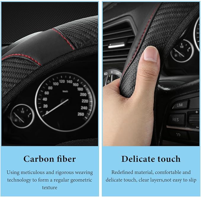 Car Steering Wheel Cover, 15 Inch Anti-Slip Stretch Leather Steering Wheel Protector, Comfortable Breathable Sporty Steering Wheel Cover for Women Men, Car Accessories (Black)