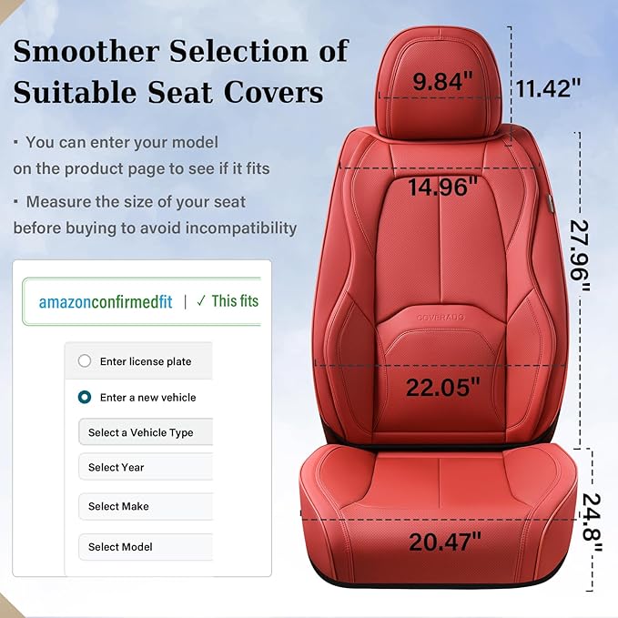 Coverado Seat Covers, Car Seat Covers Front Seats, Premium Nappa Leather Seat Covers for Cars, Waterproof Car Seat Protector with Lumbar Support, Front Seat Covers Universal Fit for Most Cars (Red)