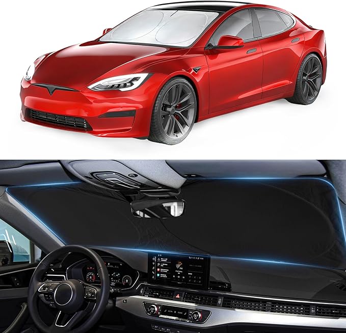 for Model S Windshield Sun Shade Sunshade for Tesla Model S 2012-2024 2025 2026 Windshield Cover Window Shield Protector Sun Visor Tesla Car Accessories Keeps Car Interior Cool