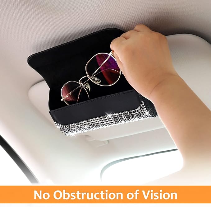 Accmor Bling Sunglasses Holder for Car Sun Visor, Sparkling Eyeglasses Car Visor Clip Storage Glasses Organizer Case, PU Leather Auto Sunglass Holder Protective Box for Truck, SUV, RV (White)