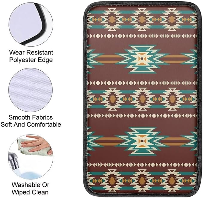 Dreaweet Aztec Car Center Console Cushion Pad,Universal Armrest Seat Box Cover Protector,Southwestern Native American Indian Tribal Pattern Car Accessories