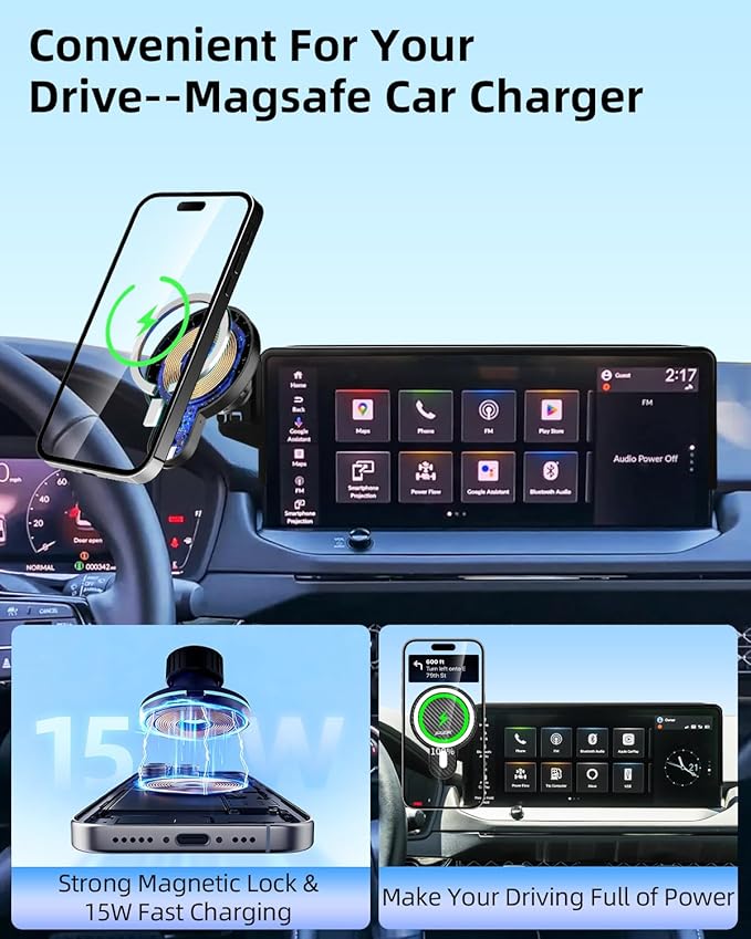PZK Car Phone Mount for 2023-2025 2026 Honda Accord Hybrid Sport /-L/EX-L/Touring/Prime (Only for 12.3-Inch Screen) Magnetic 15W Fast Wireless Charger Car Phone Holder (Not Fit for LX/EX/SE Series)