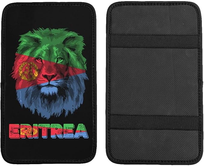 Vintage Eritrea Eritrean Flag Lion Head Auto Center Console Armrest Cover Car Handrail Box Cushion Pad Mat Universal Fit Most Vehicle Sedan Truck SUV Soft Comfort Decor Accessories