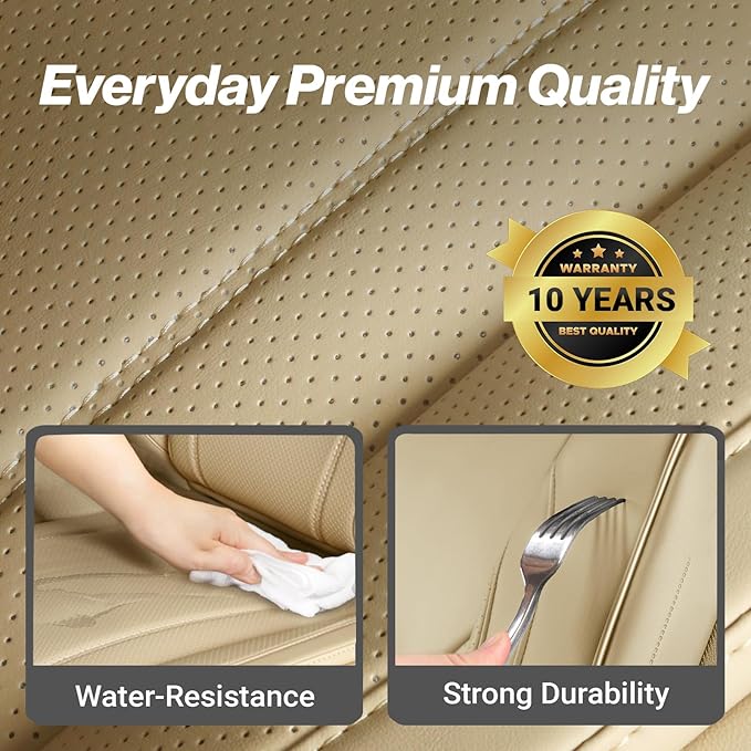 Coverland Custom Fit Car Seat Covers for Car Compatible with [2004-2008 Toyota Solara Coupe] Premium Leather Non-Slip Memory Foam Waterproof Interior Protector [Full Set Beige - Size Chart X65]