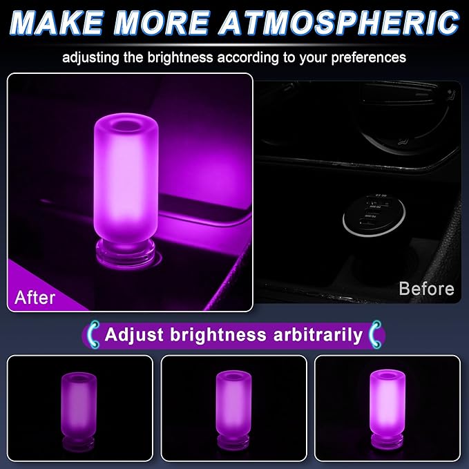 iFunyLED Car Interior USB LED Night Light, Portable Touch dimmable Car Ambient Lighting Kit, Retro Mini Frosted Glass Bottle Lamp Decorations for Vehicle Camping Bedroom Hallway, Pack of 2(Purple)