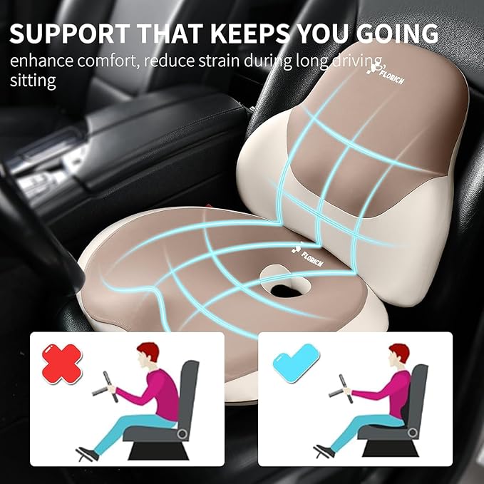 FLORICH Seat Cushion Lumbar Support Pillow for Office Chair, Car Lower Back Support, Ergonomic Desk Chair Pillow for Butt and Back Support of Memory Foam Seat Pad(Brown)