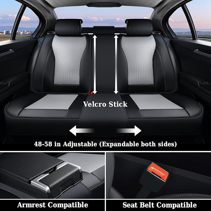 Coverado Car Seat Covers Full Set, Black Gray Seat Covers for Cars, Waterproof Nappa Leather Automotive Seat Covers with Lumbar Head Pillow, Car Seat Protectors, Universal Fit for Most Cars SUV