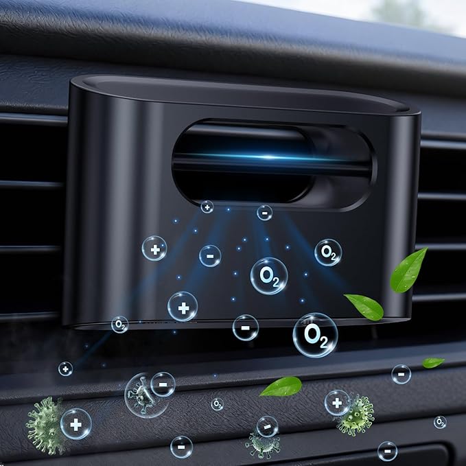 Compact Car Air Purifier for Odor - Easy Install Filter Free Odor Eliminator for Smoke/Pet Odors/VOCs - Silent Operation Universal Vent Clip for Car by Yakry