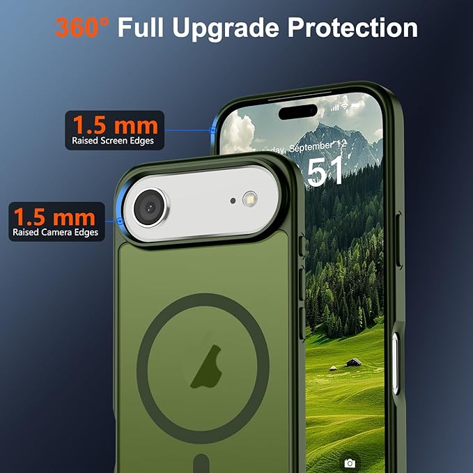 SUPFINE Magnetic for iPhone Air Case (Compatible with MagSafe)(Military Grade Drop Protection) Slim Translucent Matte Shockproof with Anti-Fingerprint Phone Cover for 17 Air,Cangling Green