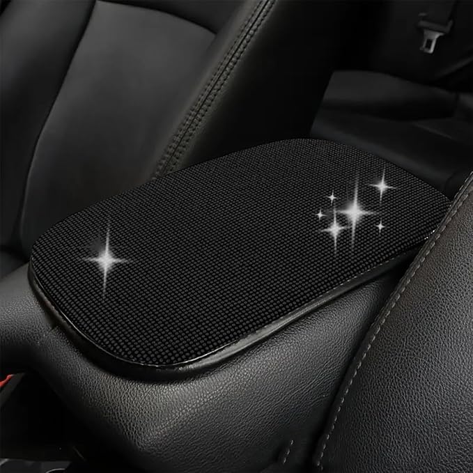11.9''×8.4'' Bling Car Center Console Cover, Crystal Diamond Arm Rest Cover for Car, Soft Elbow Pillow Automotive Armrest Seat Box Cover, Arm Rest Protective Cushion Pad for Women Men (Black)