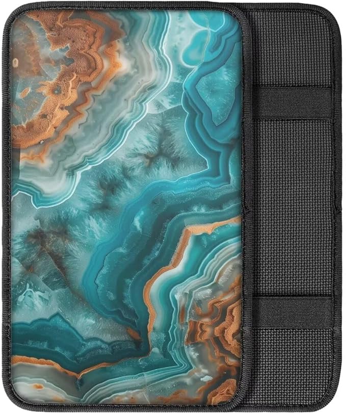 Coldinair Teal Marble Print Universal Car Center Console Pad Soft Armrest Protector Cover Fit for Most Vehicle,SUV,Truck,Car Interior Accessories Decor