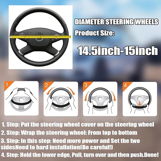 BELOMI Leather Car Steering Wheel Cover, Universal 15 Inch for Car Truck SUV, Non-Slip and Breathable, Sport Style Design Odorless Steering Wheel Protector, Automotive Interior Accessories (Beige)