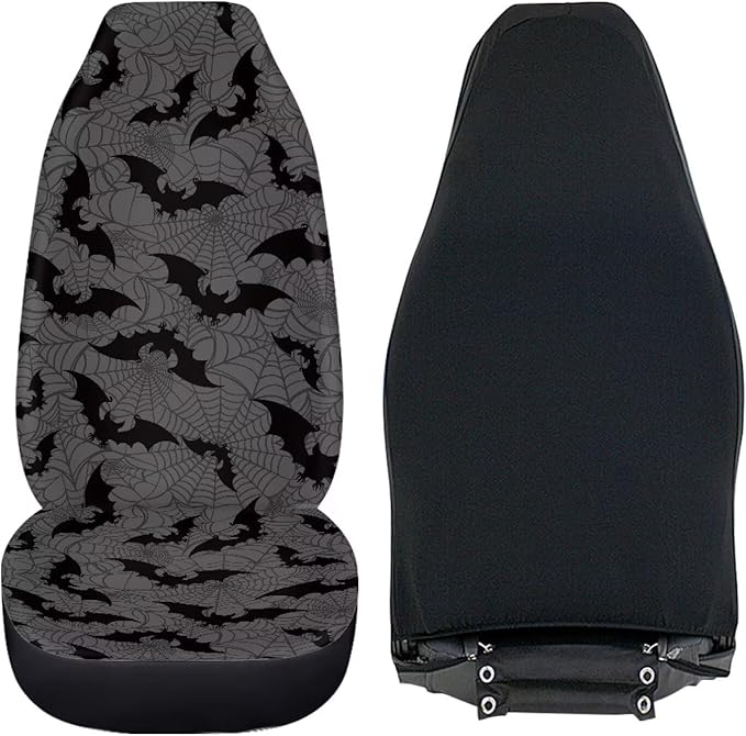 Halloween Bat Car Front Seat Covers Breathable Car Seat Covers Front Seats Only Stretch Polyester Fabric Cover Easy to Install Universal Fit for Most Vehicle