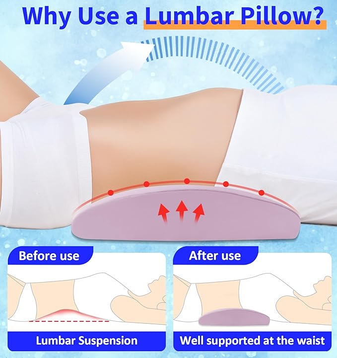 Lumbar Support Pillow for Bed – Memory Foam Waist Pillow with Cooling Cover for Comfortable Back Support – Bolster Pillow for Side, Back & Stomach Sleepers – for Bed, Sofa, Car