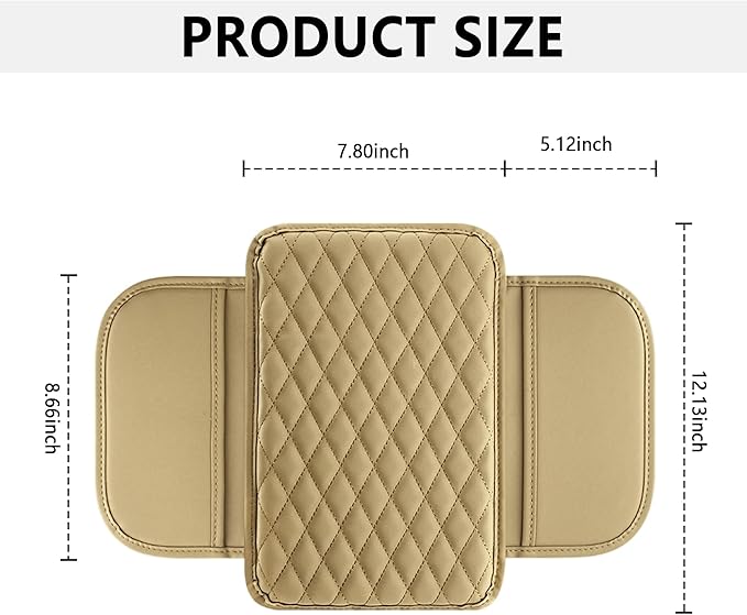 Upgraded Car Center Console Cover,Microfiber Leather Car Armrest Cover Cushion with 2 Storage Bags,Universal Cars Armrest Storage Box Cars Interior Accessories for Most Vehicles (Beige)