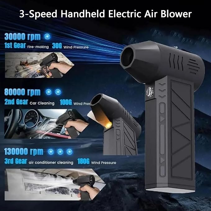 2026 Upgrade Pro LED Turbo Blower, 130,000 RPM Mini Turbo Snow Blower for Car, Handheld Electric Air Blower with Vacuum Kit, 3-Speed & Fast Snow, Portable Snow Remover Tool for Car & Home Use (1Set)