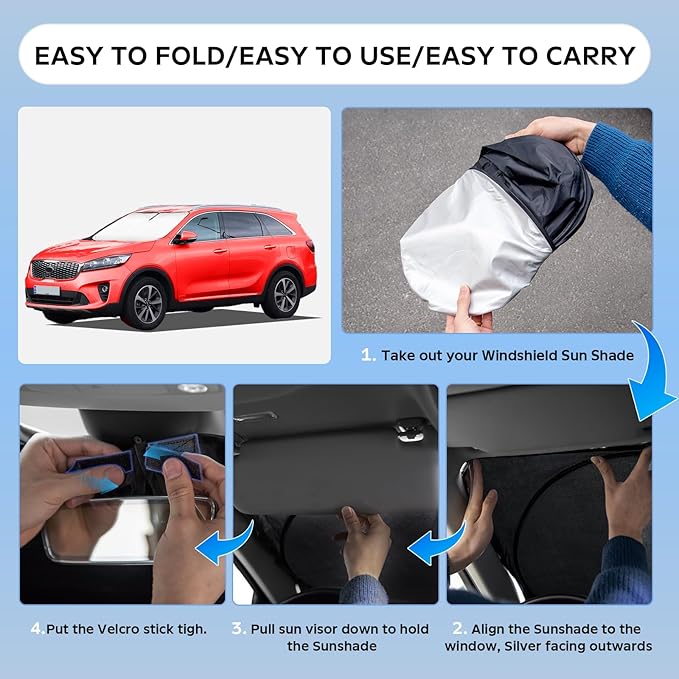 Sun Shade Sunshade for Kia Sorento 2016-2020 Windshield Cover, 4-Layers Sun Shield 250T Silver Sun Visor Foldable Front Window Shade Blocks UV Rays Car Accessories