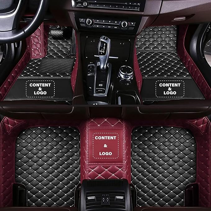 Custom Making Car Floor Mats for 98% Sedan SUV Car Protection Full Coverage Mats Anti-Slip Leather Floor Liners All Weather Car Floor Mats (Black+Wine Red Sidev)