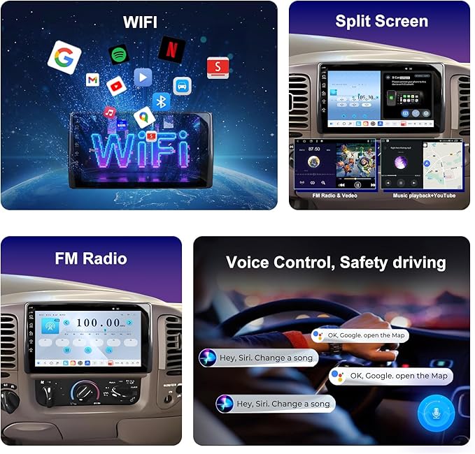 QLED Radio for Ford F150 1999 2000 2001 2002 2003 Upgrade,Touch Screen Stereo Replacement,Wireless carplay Android auto,Free Camera