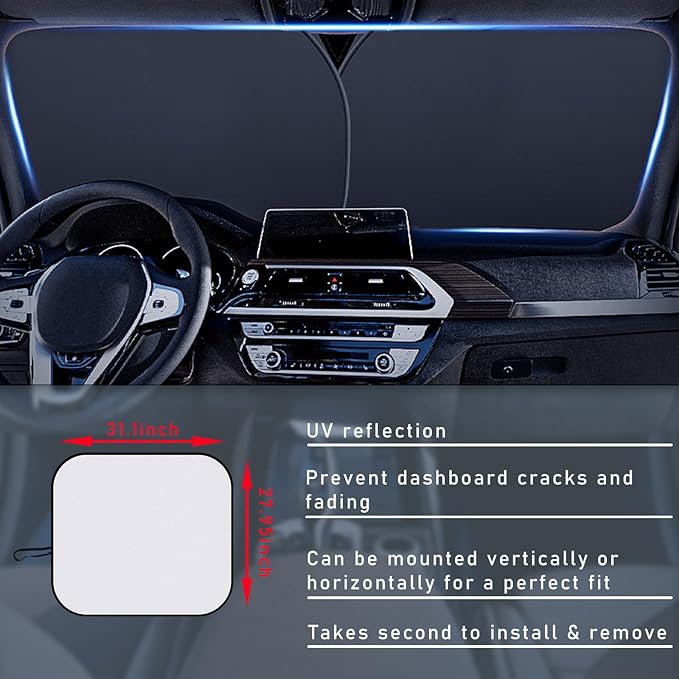 Ziciner 2 PCS Car Windshield Sun Shade, Auto Sun Heat and UV Rays Blocker, 28"×31" Foldable Automotive Front Window Sunshade Protector, Universal Vehicle Interior Accessories (Silver-M)