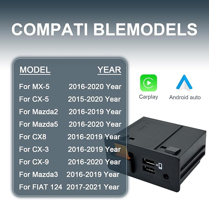 Mazda Apple CarPlay & Android Auto Retrofit Kit (2025 Upgrade) - OEM TK78-66-9U0C Hub for MZD Connect - Compatible with Mazda 2/3/6/CX-3/CX-5/CX-9/MX-5 (2015-2020 Models) (P2)