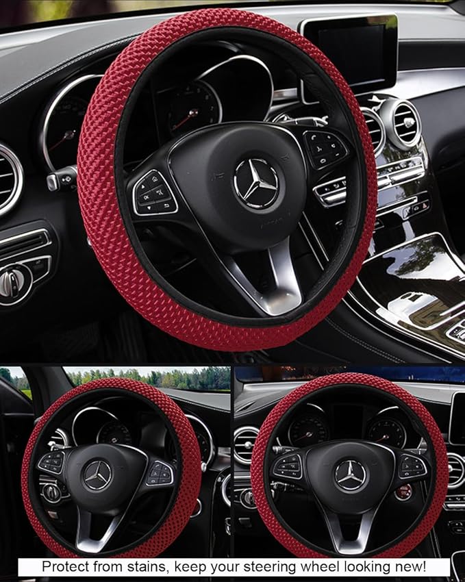 Hiflyer Car Steering Wheel Cover Women & Men, Universal 14.5-15 Inch Steering Wheel Covers, Soft Microfiber Car Wheel Cover Car Stuff Car Accessories Interior (Wine Red)