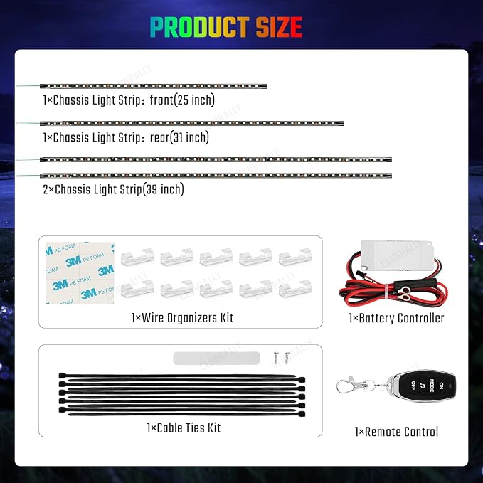 Golf Cart Underglow LED Light Strip Kit, 28 Modes Neon Underbody Glow, 12-85V, Music Sync, Wireless Remote Control, Universal for All Golf Carts, EZGO, Club Car, Yamaha, 4 Pack