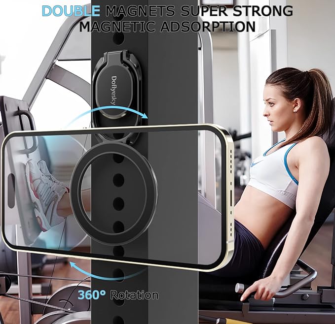 Doflyesky Magnetic Phone Ring Holder for iPhone, Double Adjustable Gym Phone Grip Holder and Stand Removable for Magsafe Case, iPhone 17/16/15/Pro Max Plus SE
