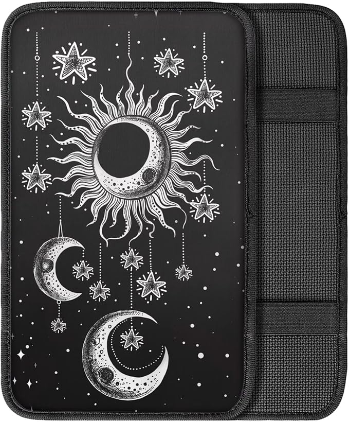 Moon Sun Car Center Console Armrest Pad Universal Moon Cars Accessories Breathable Car Center Console Cover Seat Box Cover for Sedan, Van, SUV, Trucks