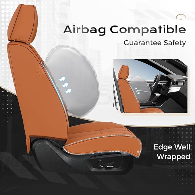 Coverado Car Seat Cover, Cover for Cars Front Seat, Premium Leather, Universal Fit Waterproof Seat Protectors, Car Seat Cushion Non-Slip for Most Cars-Brown