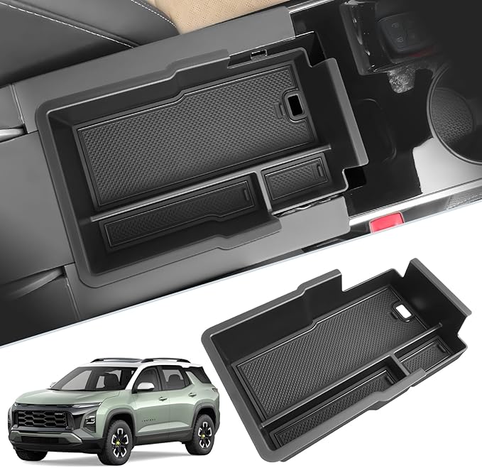 SKTU 2025 2026 Chevy Equinox Center Console Organizer for 2025 2026 Chevrolet Equinox (LT/ACTIV/RS) Console Tray 2025 2026 Chevy Equinox Accessories Armrest Secondary Storage Box with Coins Holder