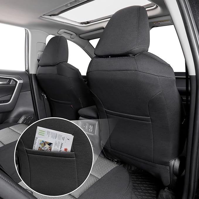 coverdream 2026 Rav4 Seat Covers Custom Fit for 2026 Toyota Rav4 Hybrid (LE,XLE Premium) SUV,Full Set Polyester Car Seat Protector Black & Grey
