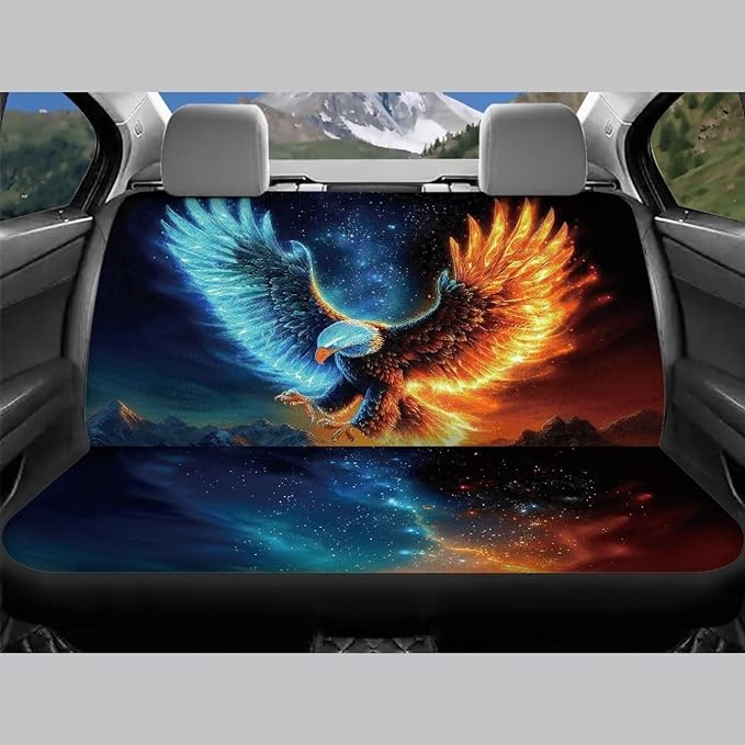 KEIAHUAN Eagle Pattern Full Set Seat Covers for Car Front Seat Covers and Split Rear Bench Seat Covers Washable Stretchy Universal Vehicle Seat Cushion Cover Universal Fit for Cars, Trucks, SUV, Van