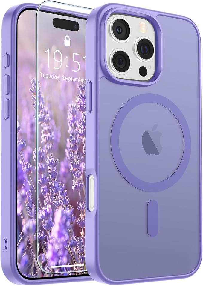 SUPFINE Magnetic for iPhone 16 Pro Case (Compatible with MagSafe) (Military Grade Drop Protection) Slim Translucent Matte Shockproof with Anti-Fingerprint Phone Case,Purple