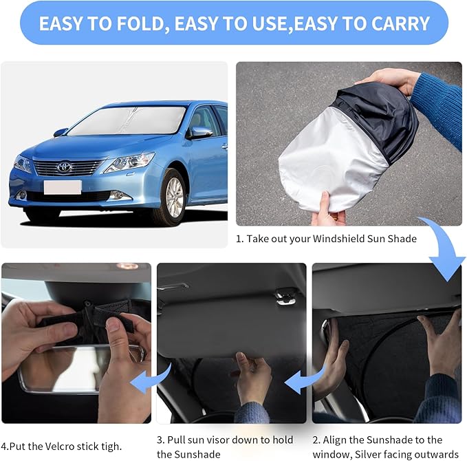 for Toyota Camry 2018-2024 Sun Shade Sunshade Windshield Cover - 4 Layers Front Window Shade Custom Fit Camry LE XLE Hybrid SE XSE Sun Visor - 240T Foldable Shade Blocks UV Rays Car Accessories