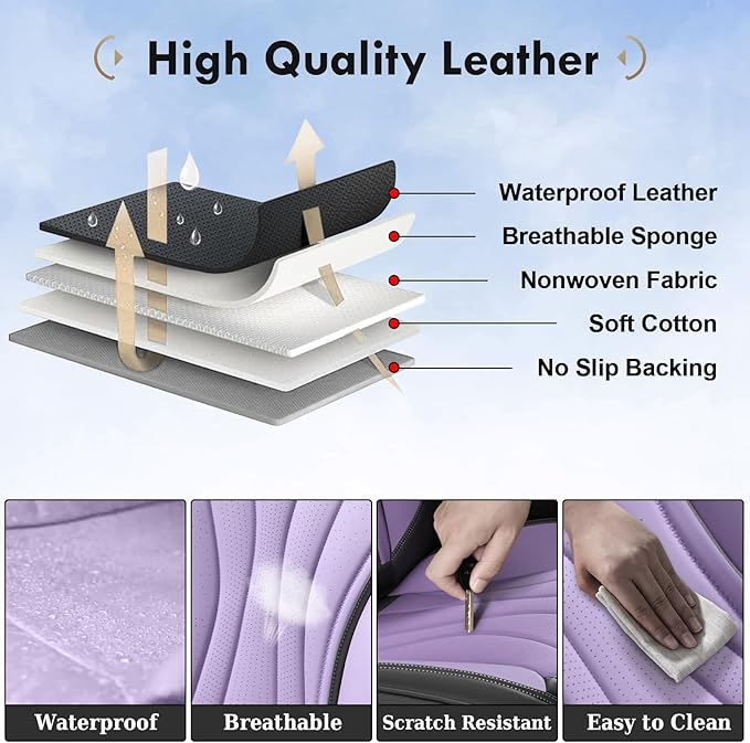 Coverado Seat Covers for Cars, Front Seat Covers, Luxury Leather Seat Covers, Car Seat Protector Waterproof, Premium Automotive Seat Cover, Universal Car Seat Cushions Fit for Most Cars (Gray&Purple)