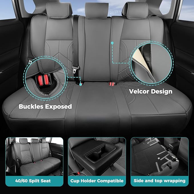 for Toyota RAV4 Seat Covers 2019 2020 2021 2022 2023 2024 2025 RAV 4 Prime & Hybrid XLE LE Limited XLE Premium (Not for XSE/SE Hybrid) - Custom Leather Car Seat Covers Full Set - BlackGrey