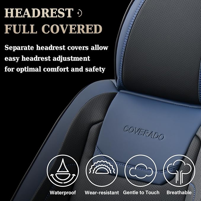 Coverado Car Seat Covers, Front Covers for Cars, Car Seat Cover Front Seats, Car Seat Protector Waterproof, Leather Car Seat Cushion, Universal Interior Covers Seat Protectors for Most Cars Blue