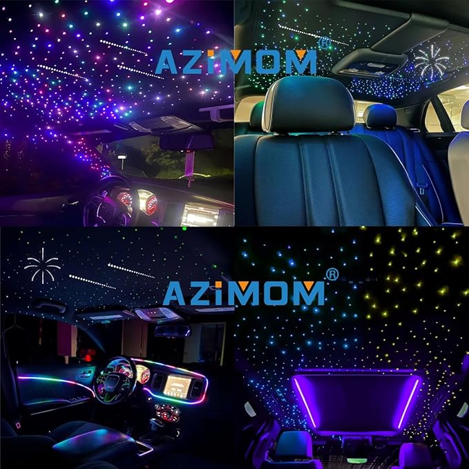 AZIMOM Dual Color 700pcs 0.03in 9.8ft Twinkle Fiber Optic Starlight Headliner+ Pure White Meteor 240pcs Shooting Star, Sound Mode APP& Remote Control 2 in 1Starlight Meteor Kits for Car Home Ceiling