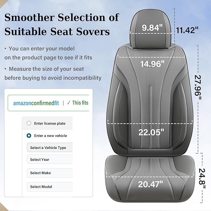 Coverado Car Seat Covers Full Set, Luxury Nappa Leather Seat Covers, Waterproof Seat Cover for Cars, Front and Rear Seat Cover Car Seat Protector, Automotive Seat Cover Universal Fit Most Cars(Gray)