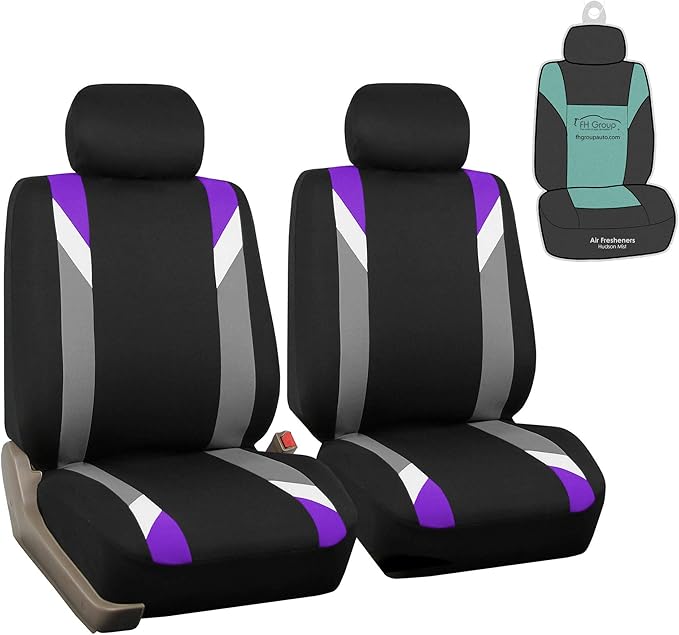 FH Group Car Seat Covers Premium Modernistic Flat Cloth Car Seat Covers Front Seats Only Purple Black, Airbag Compatible Universal Fit Interior Accessories Cars Trucks SUV Car Accessories Protector