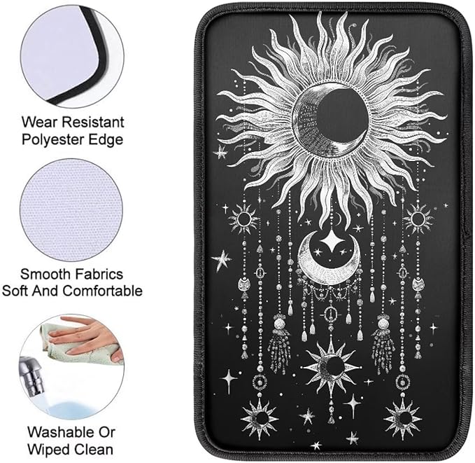 Dreaweet Moon Print Car Center Console Cover Black Armrest Cover for Car SUV Truck Console Covers Soft Comfy Car Arm Rest Cover Pad