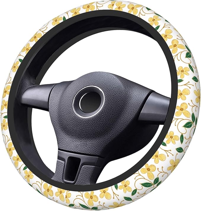 Car Steering Wheel Cover,Yellow Flower Universal Non Slip Wheel Protector 15 Inch Elastic Car Accessories for Men Women