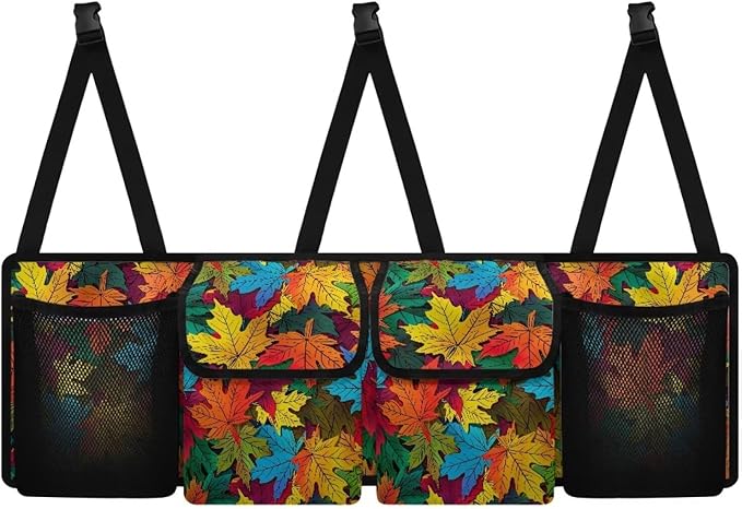 Hanging Trunk Organizer Car Back Seat Storage Bag Colorful Maple Leaves Auto Cargo Bag with 4 Pockets Auto Accessories for SUV MPV Sedans Pickup Jeep Trucks