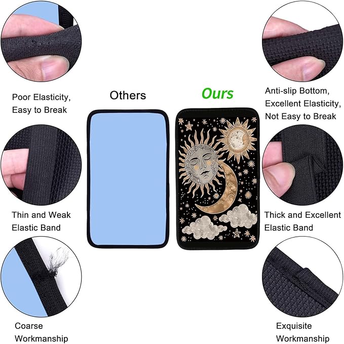 Car Armrest Cover Pads Universal Fashion Cute Auto Center Console Armrest Cover Pad with 2PCS Car Coasters Soft Waterproof Car Armrest Seat Protector for Women, Sun Moon Clouds Stars